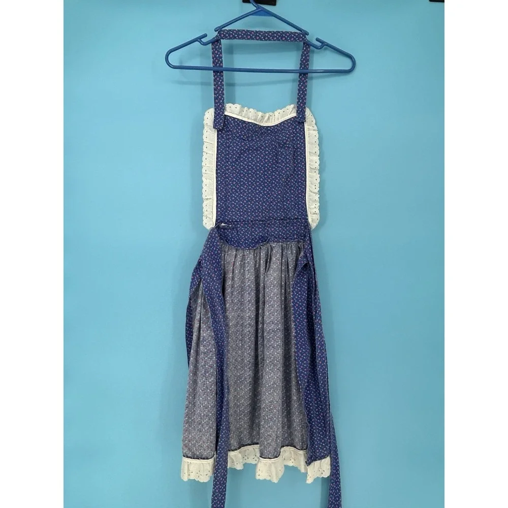Vintage 70s Calico Floral‎ Print Lace Kitchen Apron House Wife Joanne